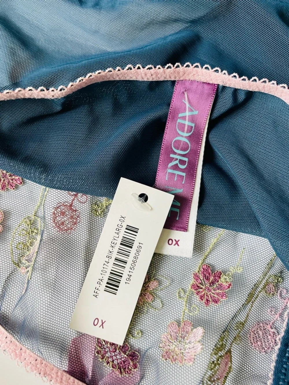 NWT Adore Me 42DD 0X blue floral embroidered bra set with panties